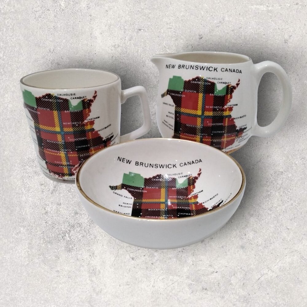 New Brunswick Tartan Sandland Ware 3-Piece Set Small Mug, Creamer, Sugar Bowl